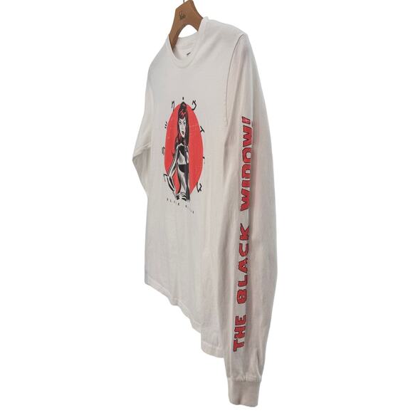 Marvel White Black Widow Cotton Graphic T-Shirt Mens Small Long Sleeve Crew Neck - Picture 3 of 8